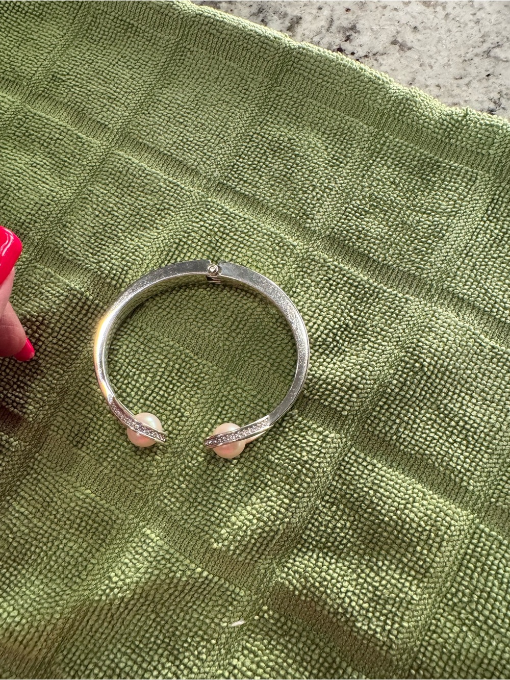 Brighton Silver Cuff Bracelet with Pink Pearls